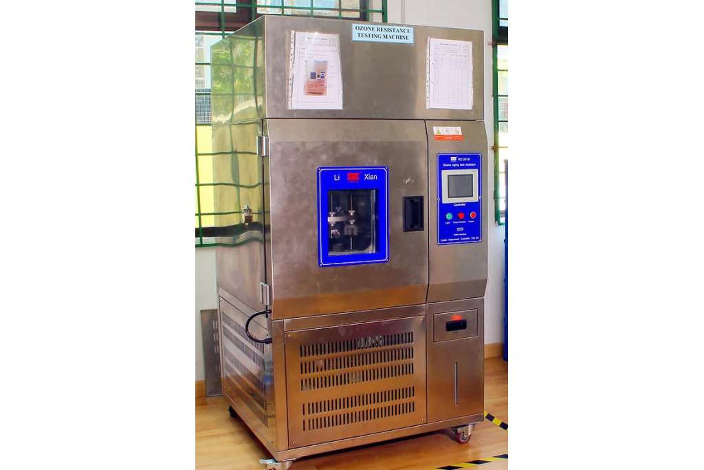 Precision measurement sensor used during rubber engineering quality audits.